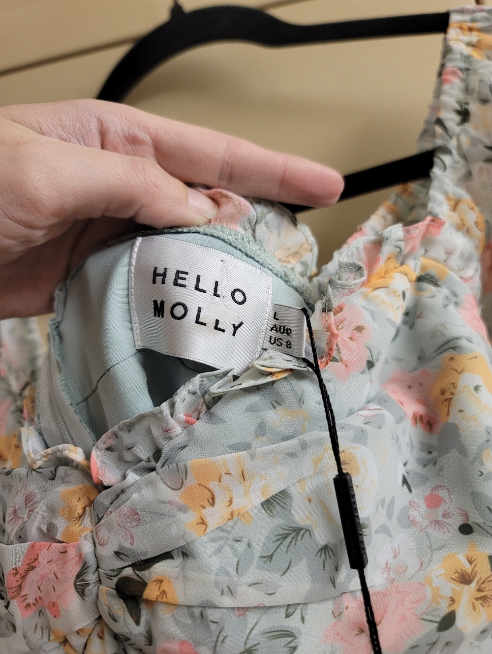 Hello Molly Floral Ruffle Mini Dress Pastel Green Large - Picture 13 of 14